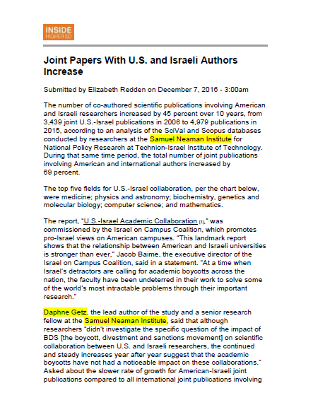 Joint Papers With U.S. and Israeli Authors Increase