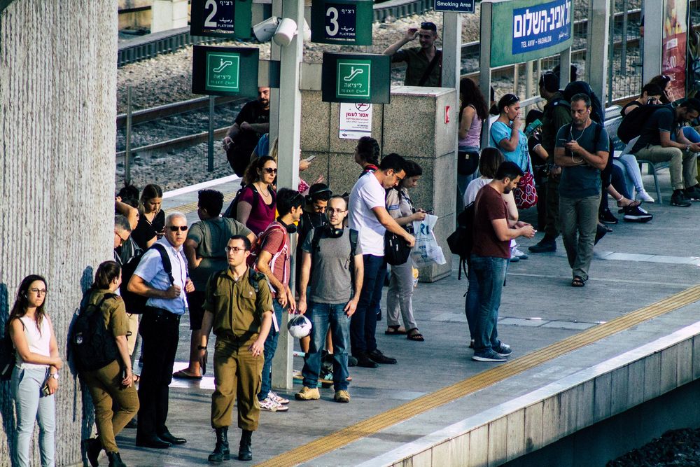 Colors of Israel in a Tel-Aviv train station